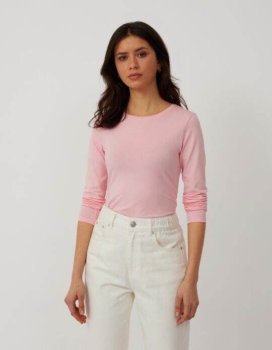 Plain Long Sleeve Top, Essentials, Women, Light Pink