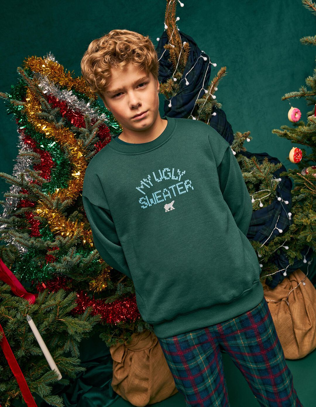 Sweatshirt Cardada, Menino, Verde Escuro