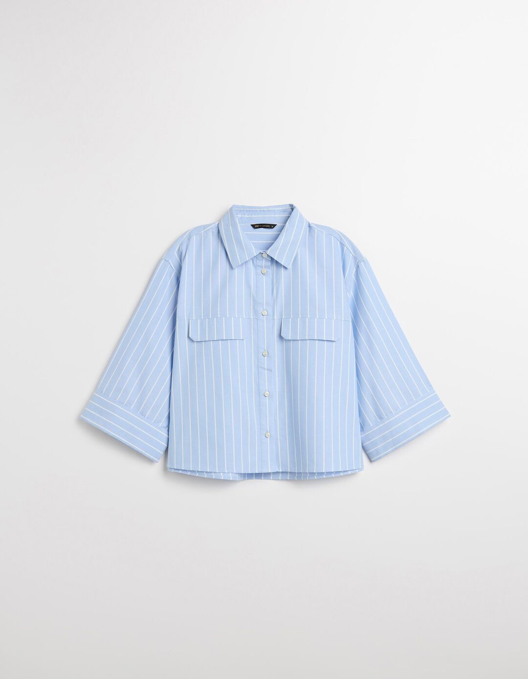 Camisa Oxford às Riscas, Mulher, Azul Claro 