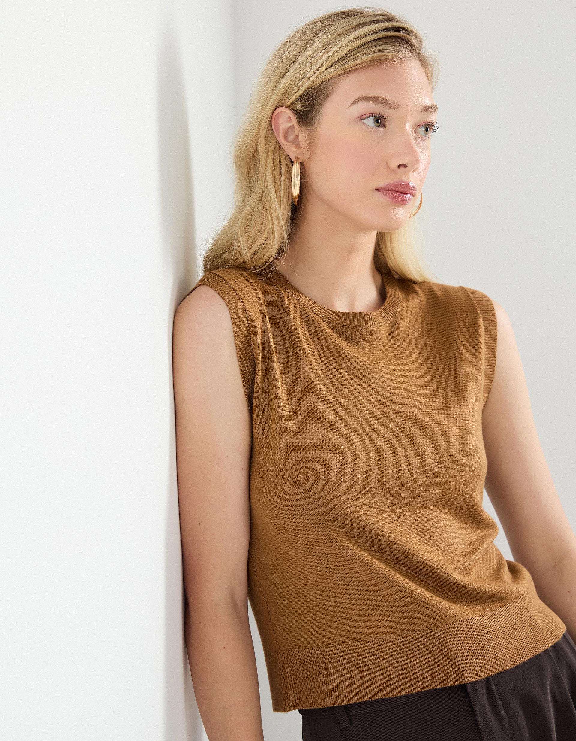 Comprar Online Colete de Malha, Mulher, Castanho Claro