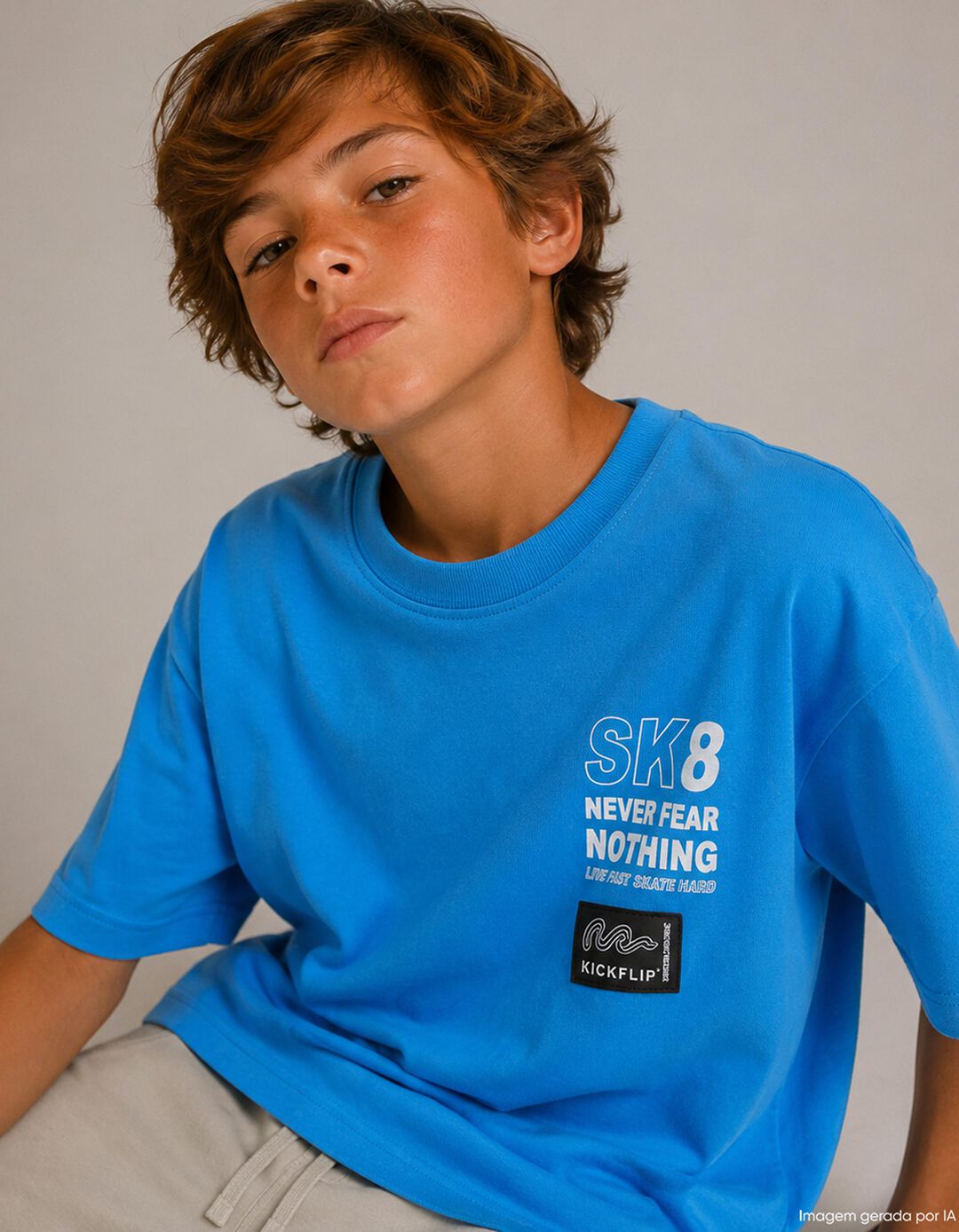 T-shirt Estampada 'Loose Fit', Menino, Azul