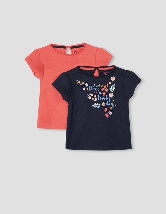 2 T-shirts, Bebé menina, Azul Escuro/Rosa