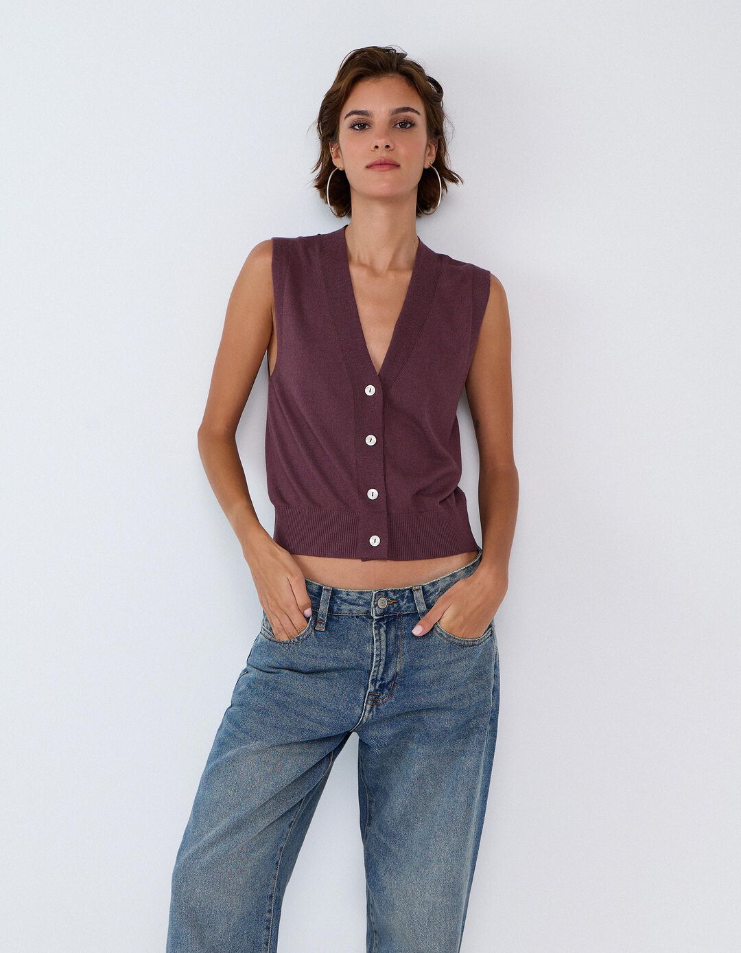 Colete Com Caxemira, Mulher, Roxo Escuro