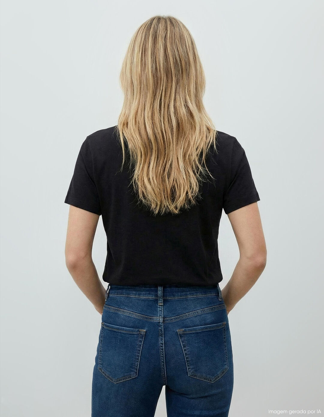 T-shirt Decote em V, Mulher, Preto