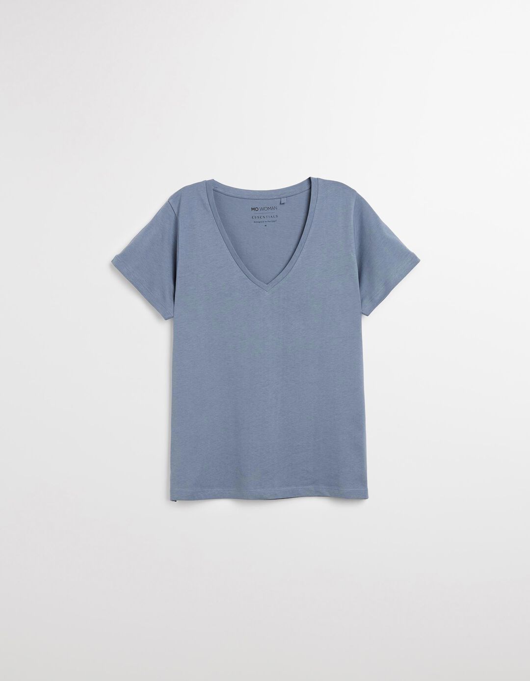 T-shirt Decote em V, Mulher, Azul