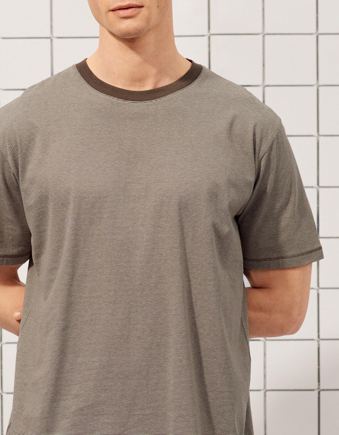 T-shirt Riscas, Homem, Castanho