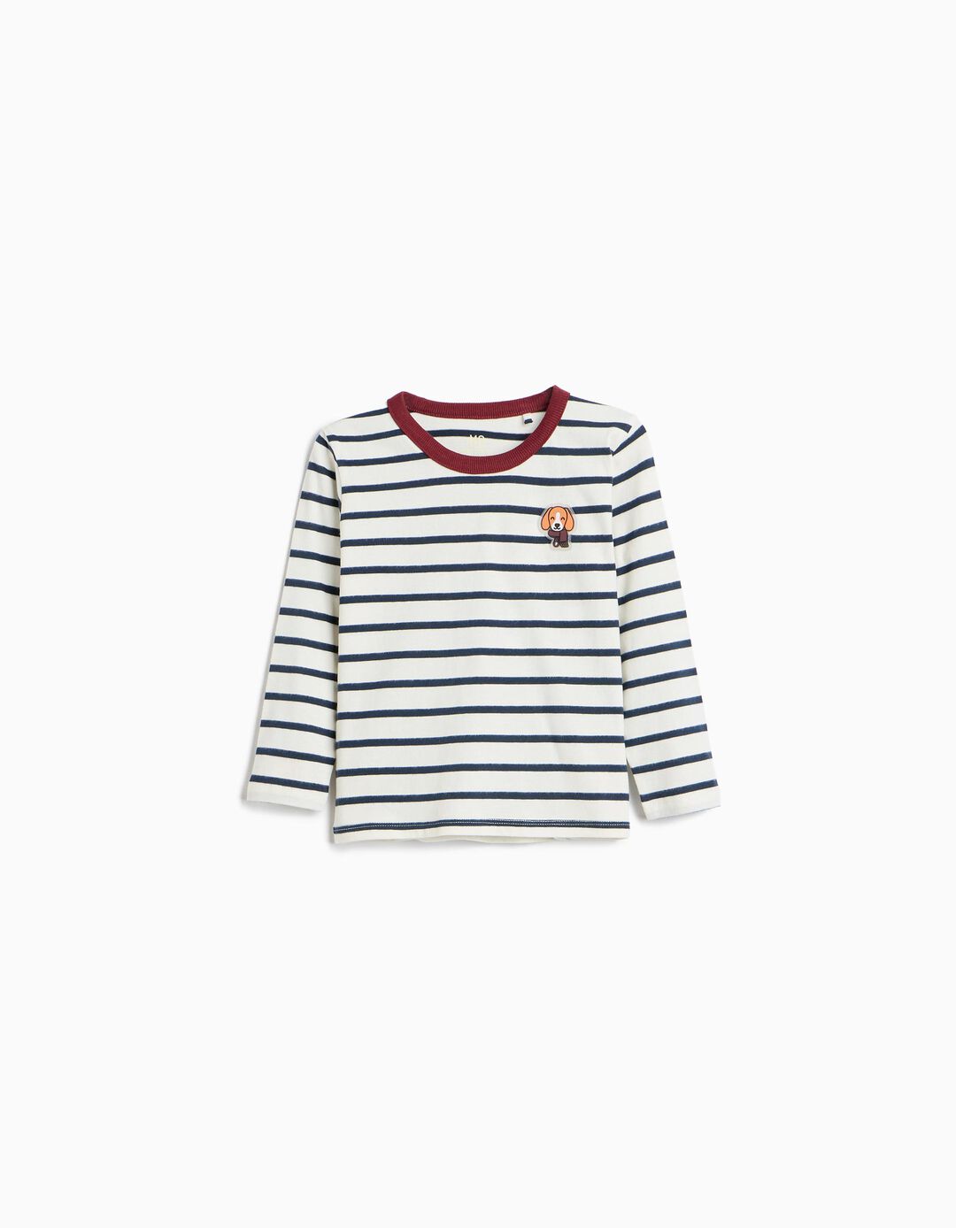 T-shirt De Manga Comprida &Agrave;s Riscas, Menino, Azul Escuro