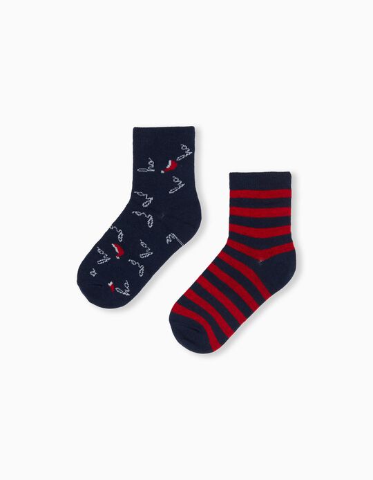 2 Pairs of 'Christmas' Socks Pack, Boys, Dark Blue