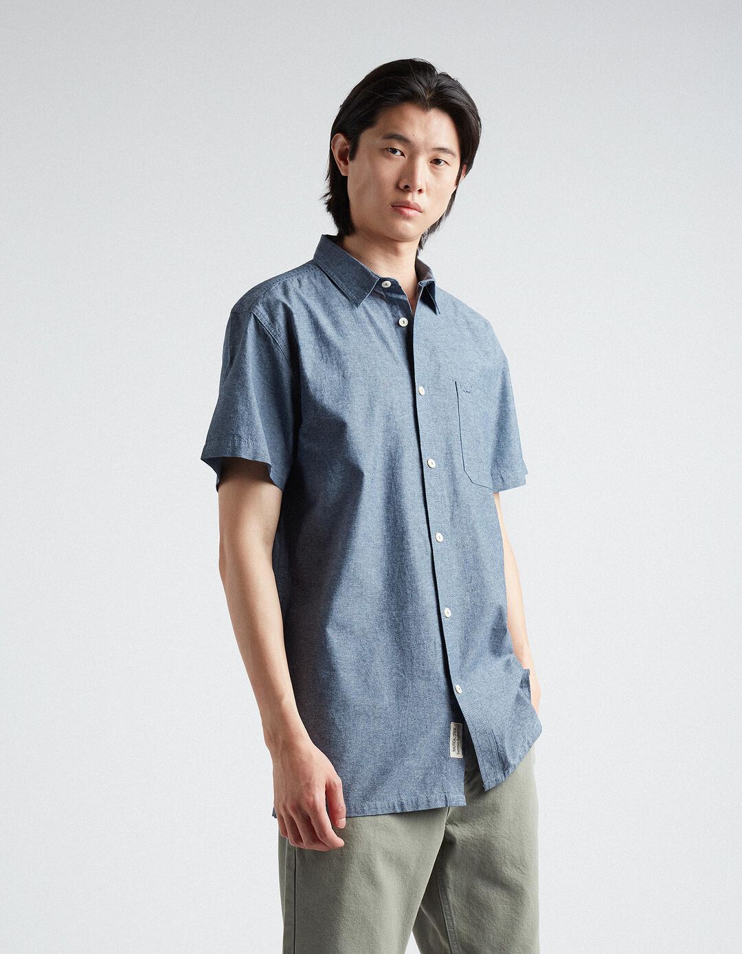 Short Sleeve Cambric Shirt, Men, Blue