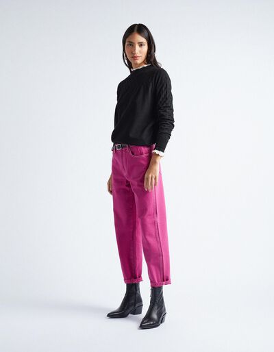 Straight Fit Crop Jeans, Women, Dark Pink