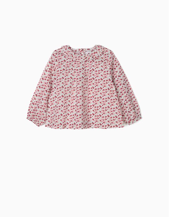 Blusa Florida para Beb&eacute; Menina, Branco e Rosa