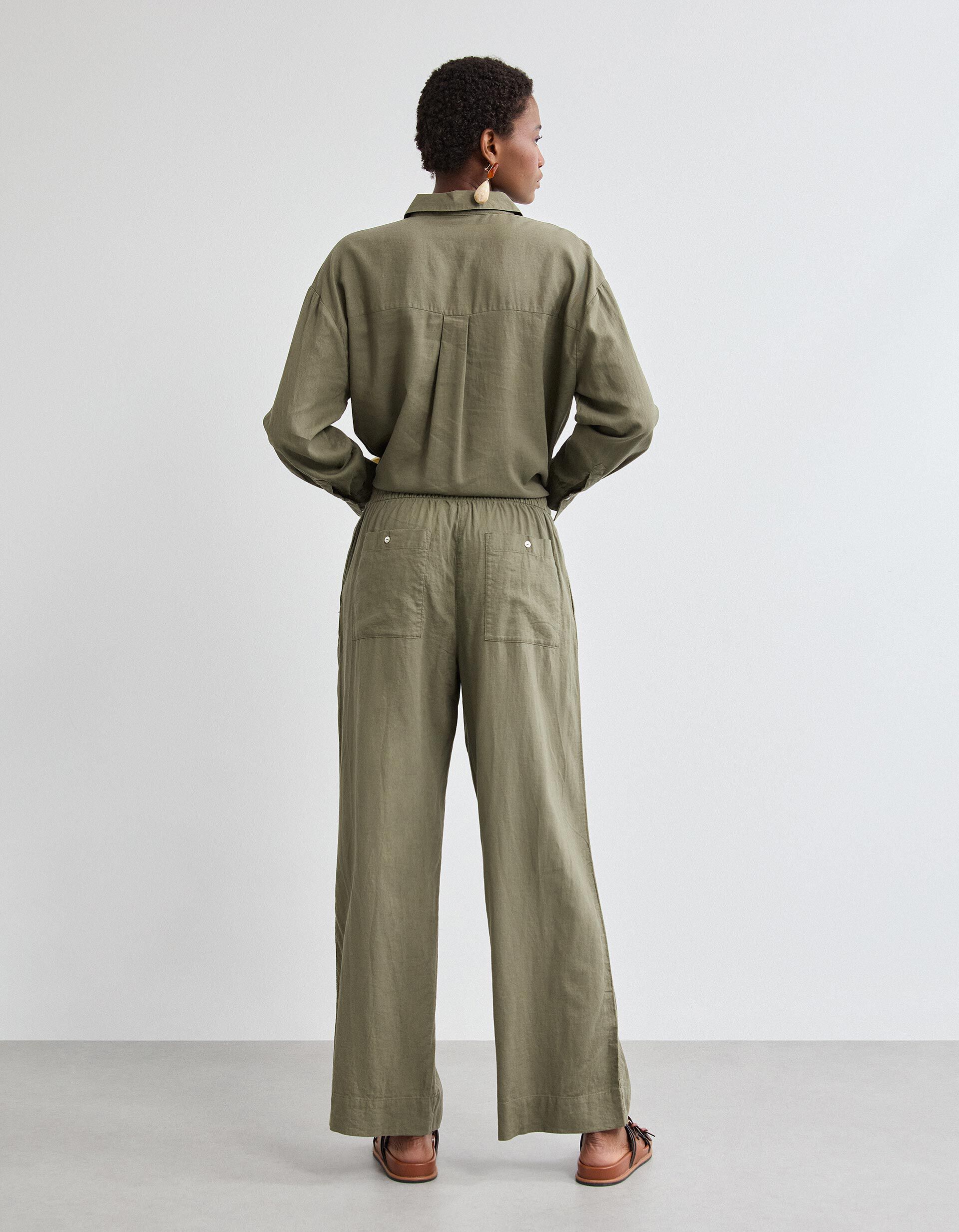 Comprar Online Cal&ccedil;as com Linho, Mulher, Verde Escuro