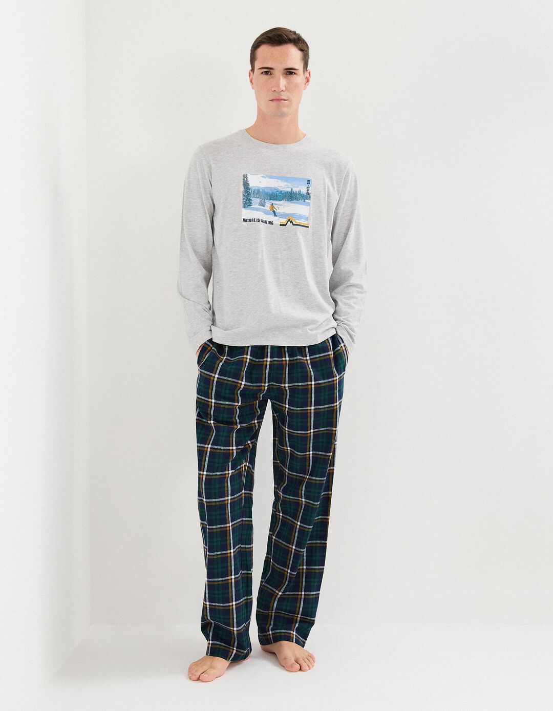 Pijama Algodão, Homem, Cinzento Claro