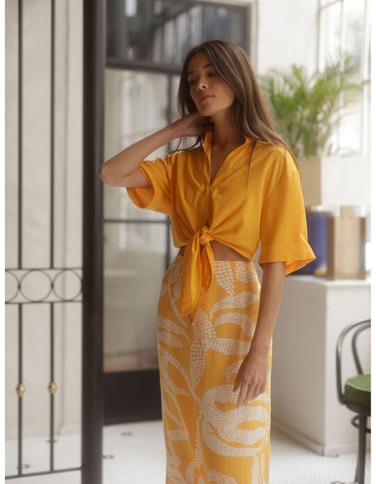 Linen Skirt, Women, Yellow