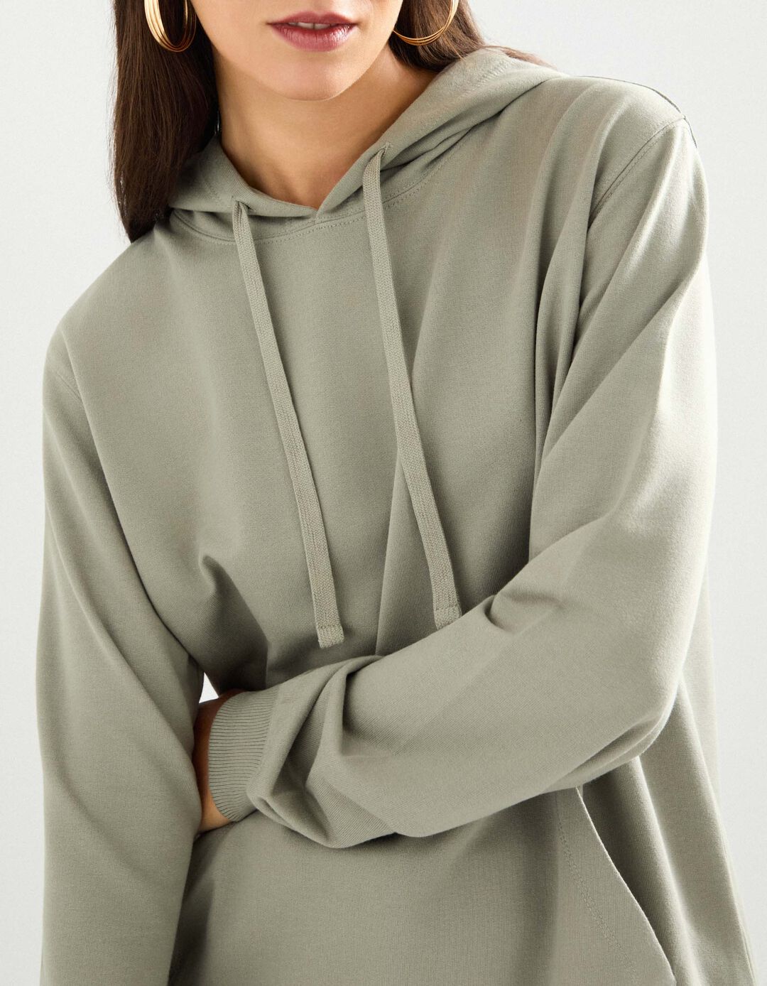 Sweatshirt com Capuz, Mulher, Cinzento Claro
