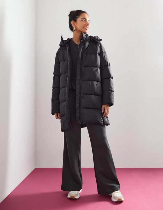 Comprar Online Casaco Acolchoado Comprido, Mulher, Preto