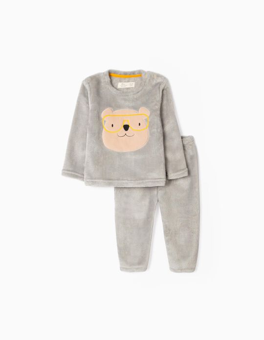 Coral Fleece Pyjamas for Baby Boys 'Cool Bear', Grey