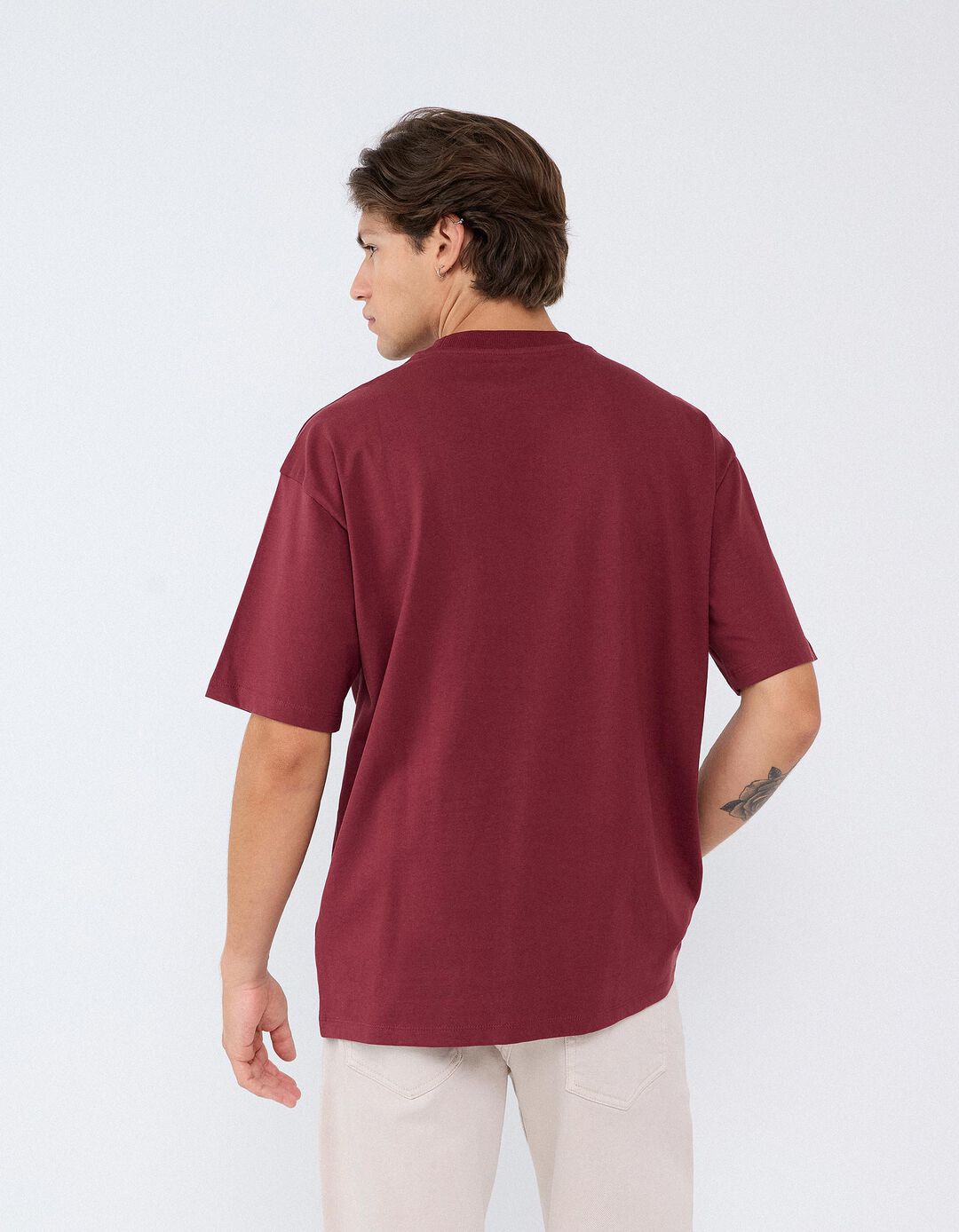 T-shirt 'Loose Fit', Homem, Vermelho Escuro