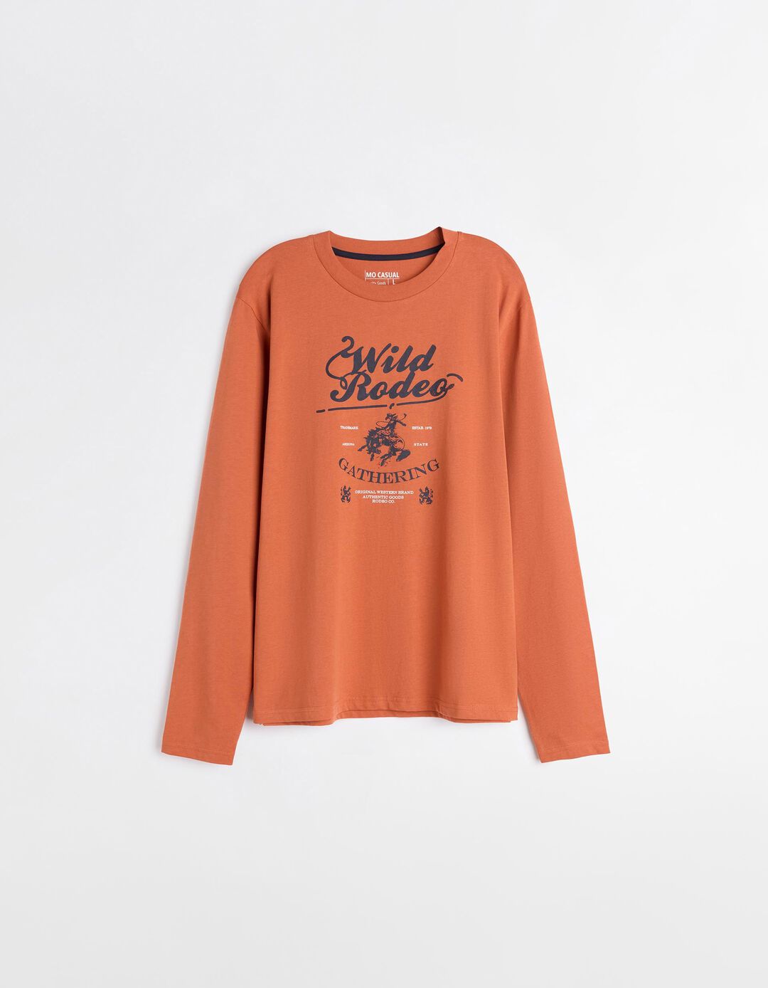 T-shirt de Manga Comprida Estampado, Homem, Laranja