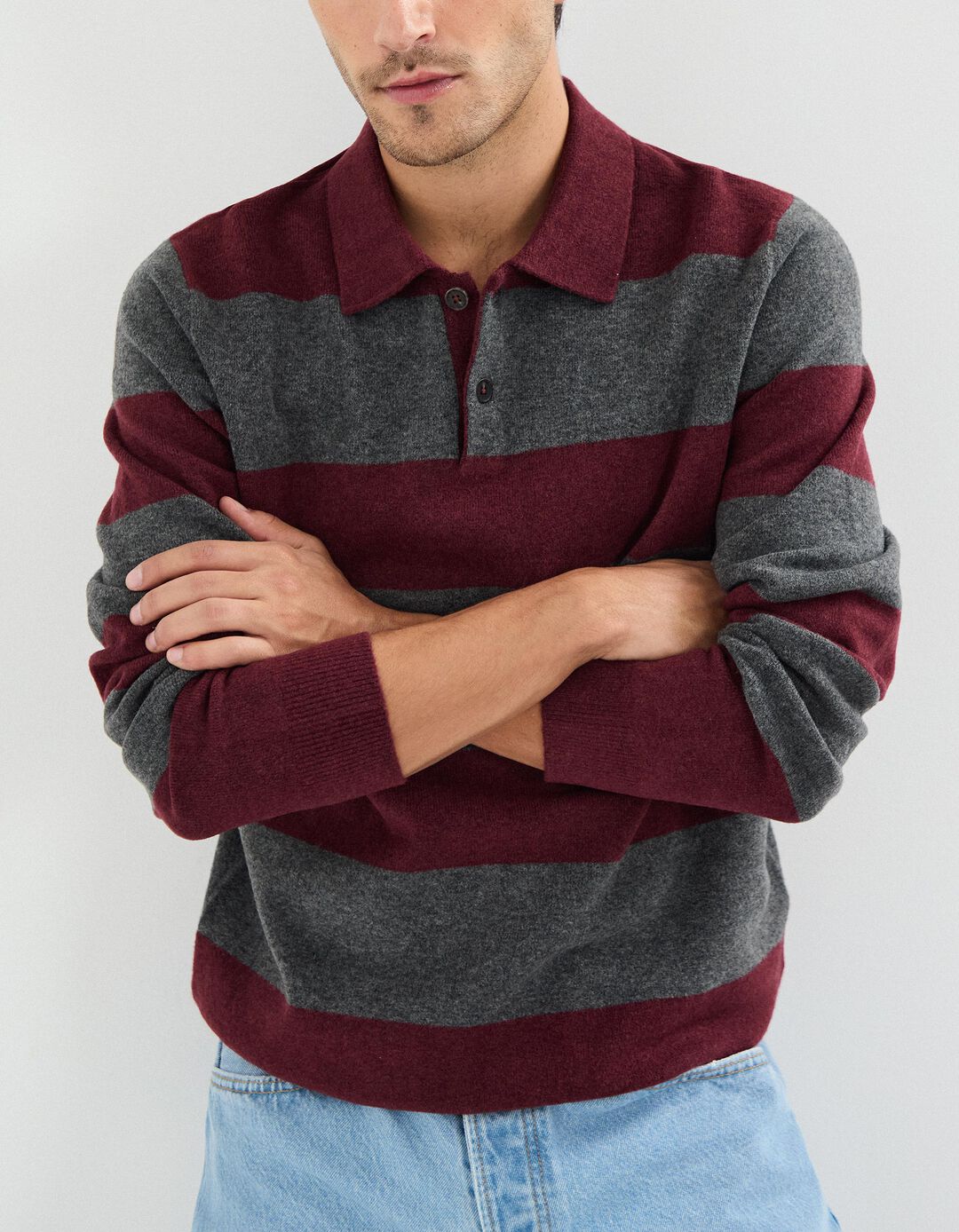 Polo de Malha às Riscas, Homem, Vermelho Escuro
