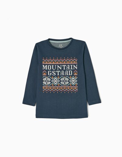 Long Sleeve Cotton T-shirt for Boys 'Gstaad', Dark Blue