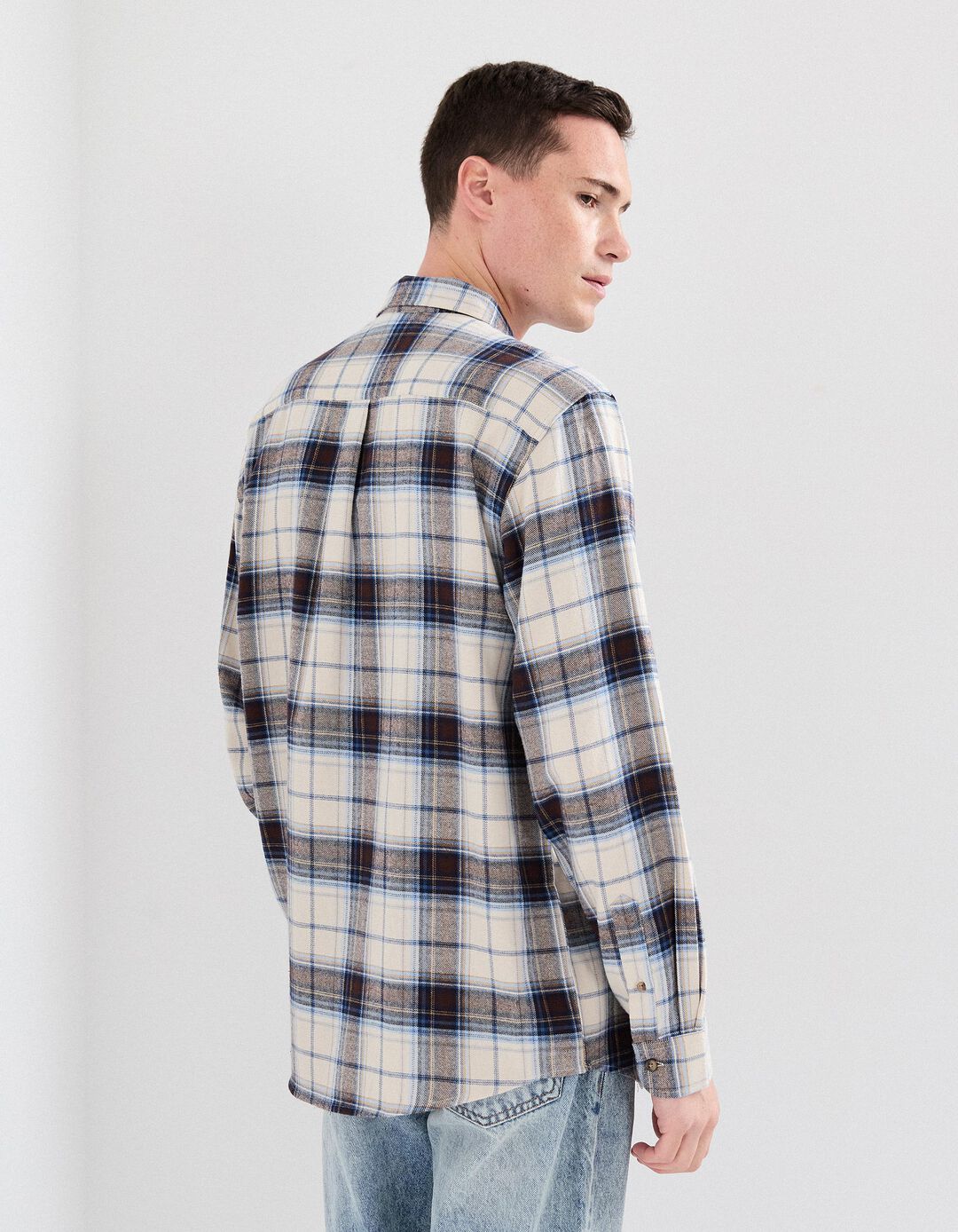 Camisa Flanela de Xadrez, Homem, Bege Claro