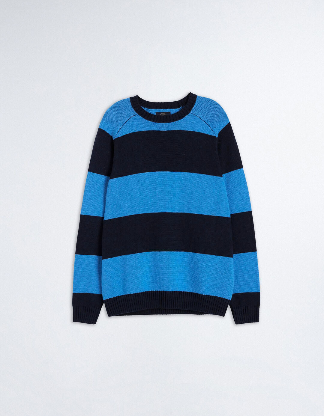 Striped Knit Sweater Wool Blend, Men, Dark Blue