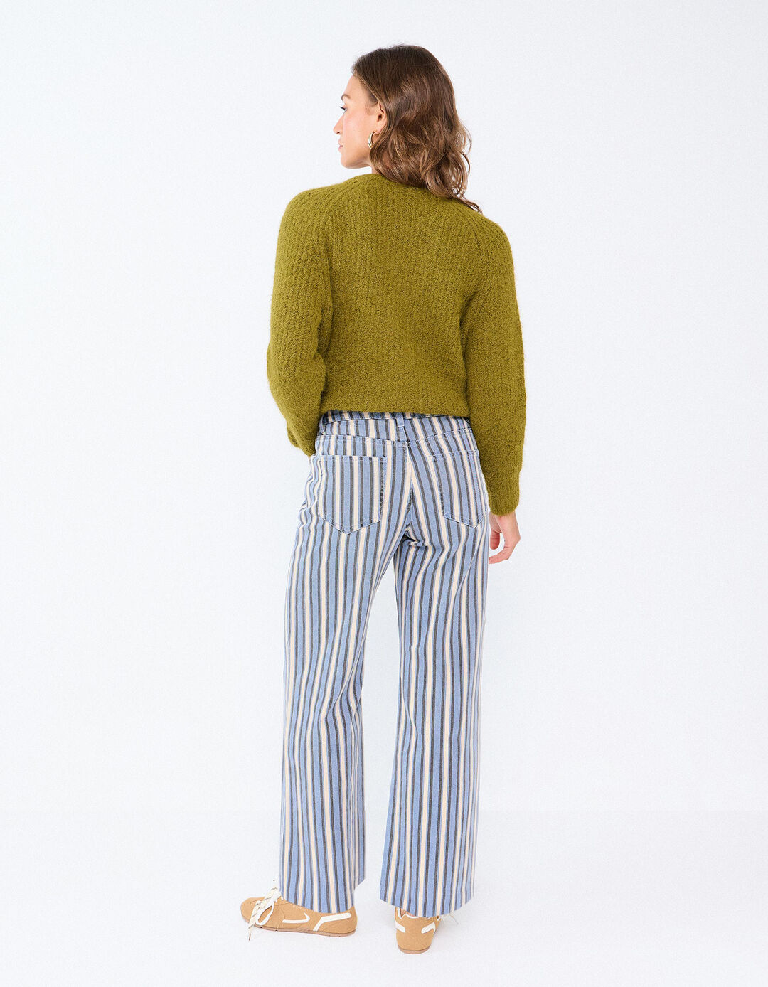 Cal&ccedil;as De Ganga Wide Leg &Agrave;s Riscas, Mulher, Azul