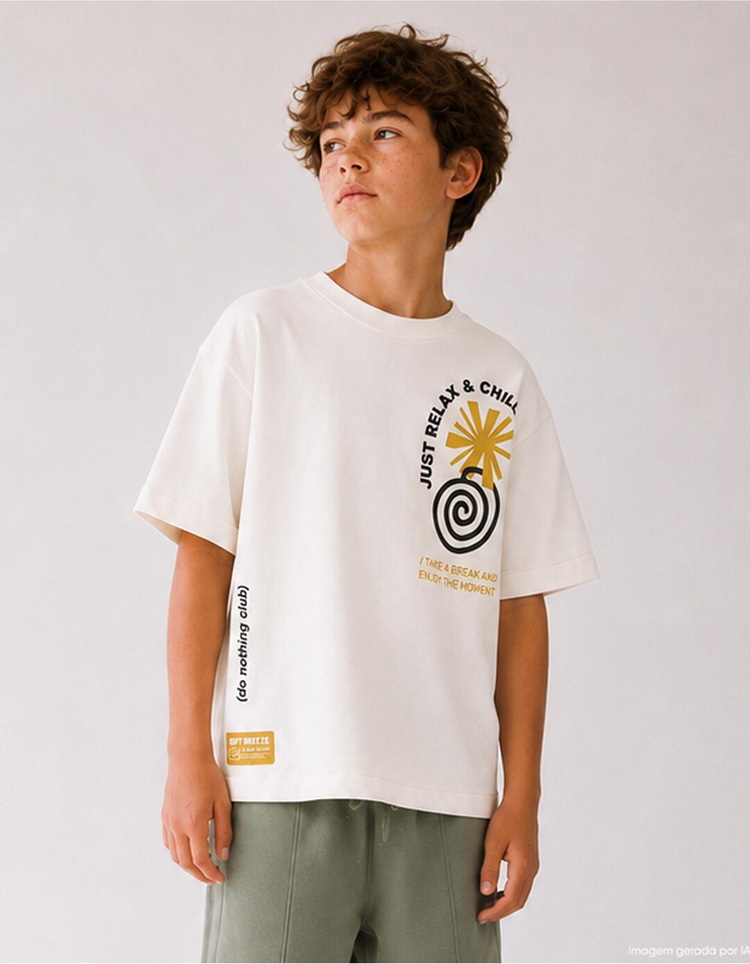 T-shirt 'Loose Fit', Menino, Branco