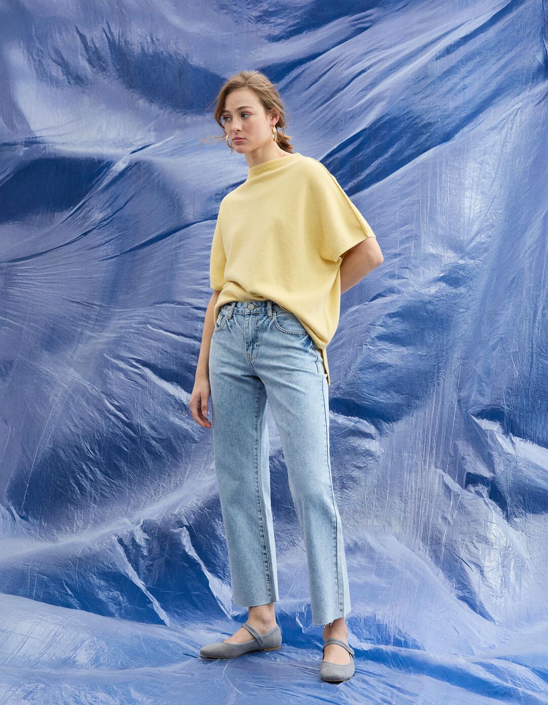 Cal&ccedil;as de Ganga Cropped 'Straight Fit', Mulher, Azul Claro