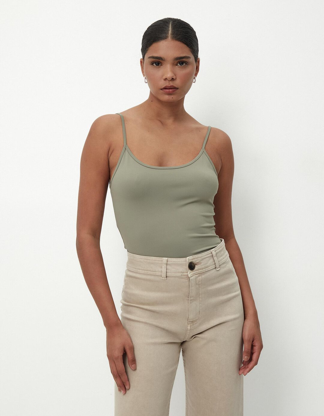 Top de Alças Finas, Mulher, Verde Escuro