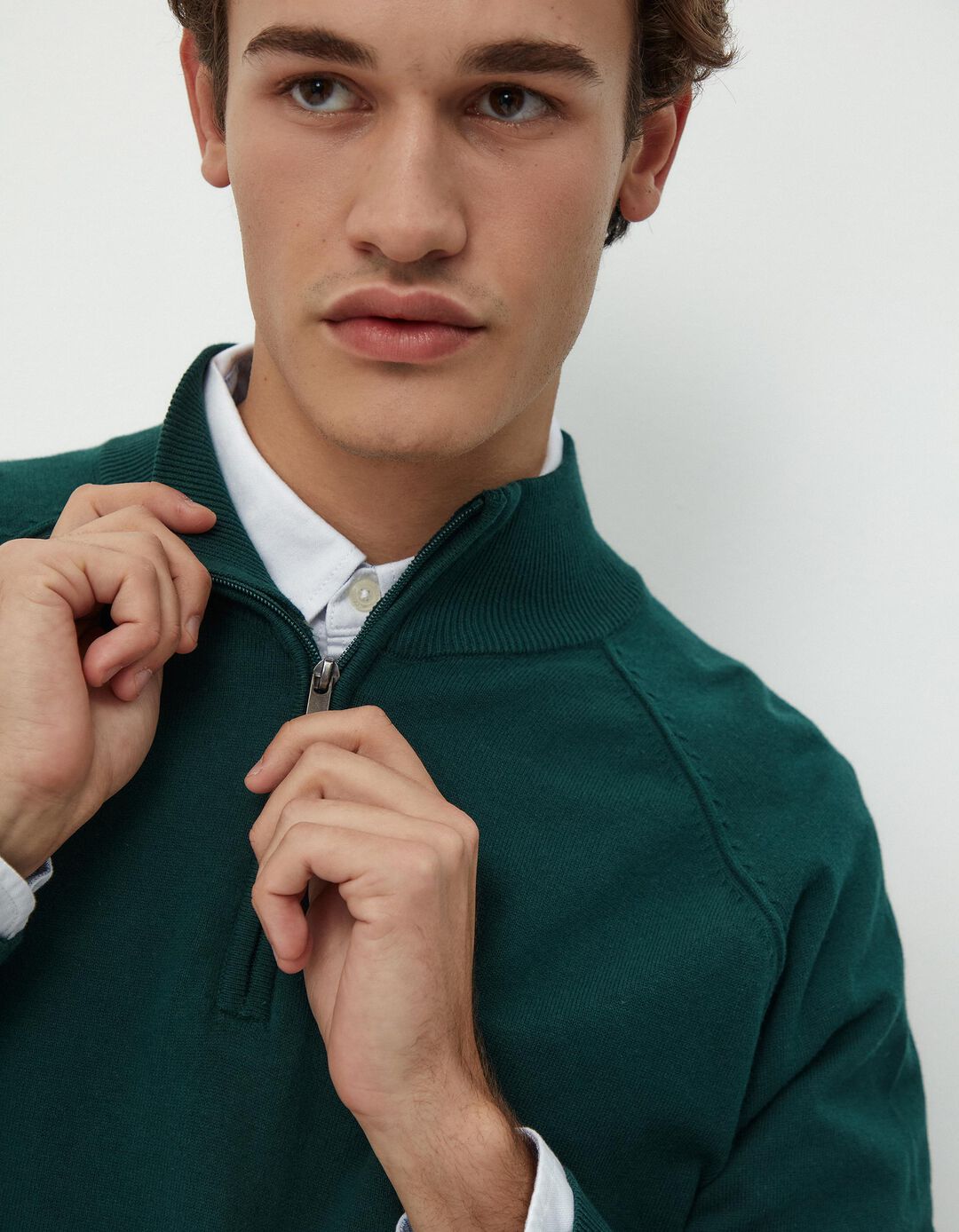 Camisola de Malha Fecho de Correr, Homem, Verde Escuro