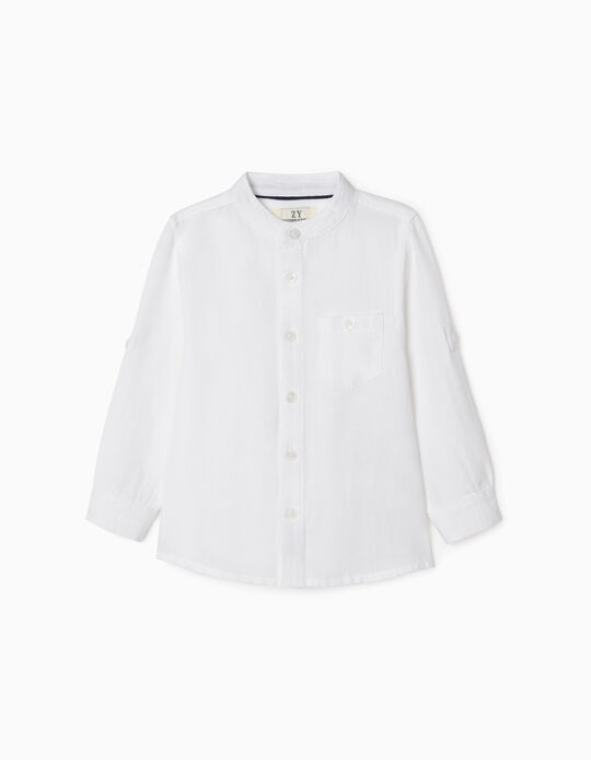 Shirt with Mandarin Collar for Baby Boys 'B&S', White