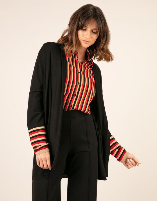 Casaco de malha riscas na manga