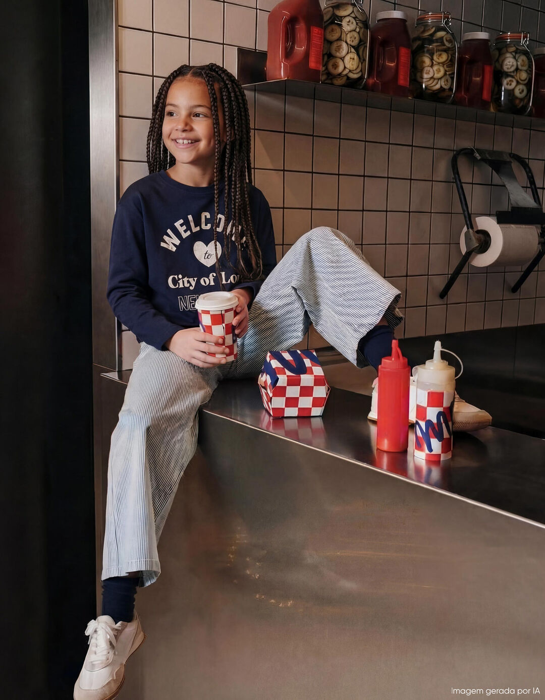T-shirt Manga Comprida, Menina, Azul Escuro