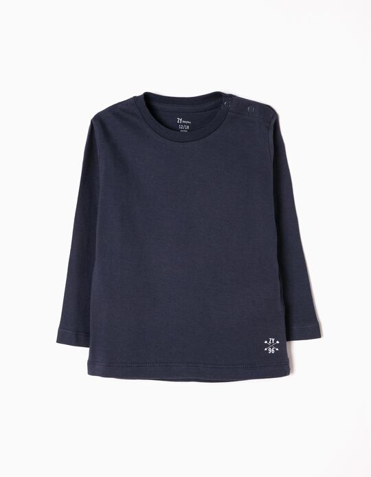 Long-Sleeved Basic Top, Blue