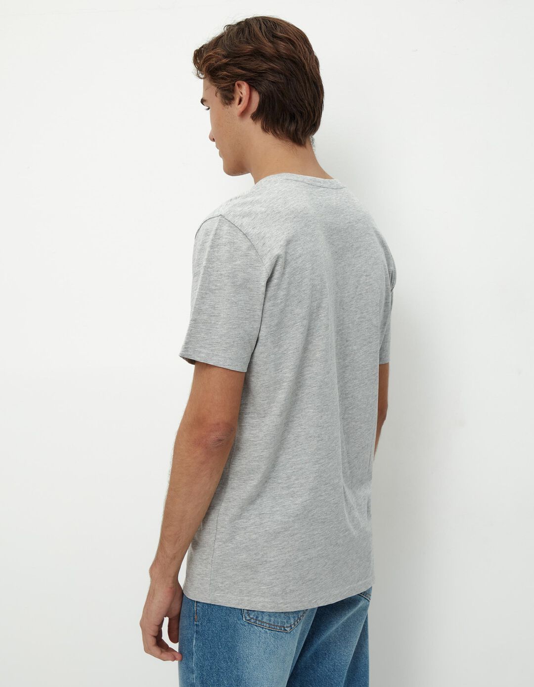 T-shirt Decote em V, Homem, Cinzento Claro