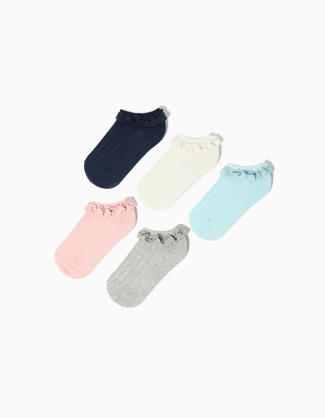 Pack 5 Pares de Meias Tornozelo, Menina, Multicolor
