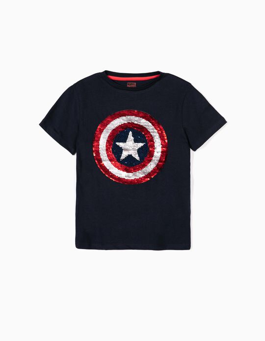 T-shirt para Menino 'Captain America', Azul Escuro