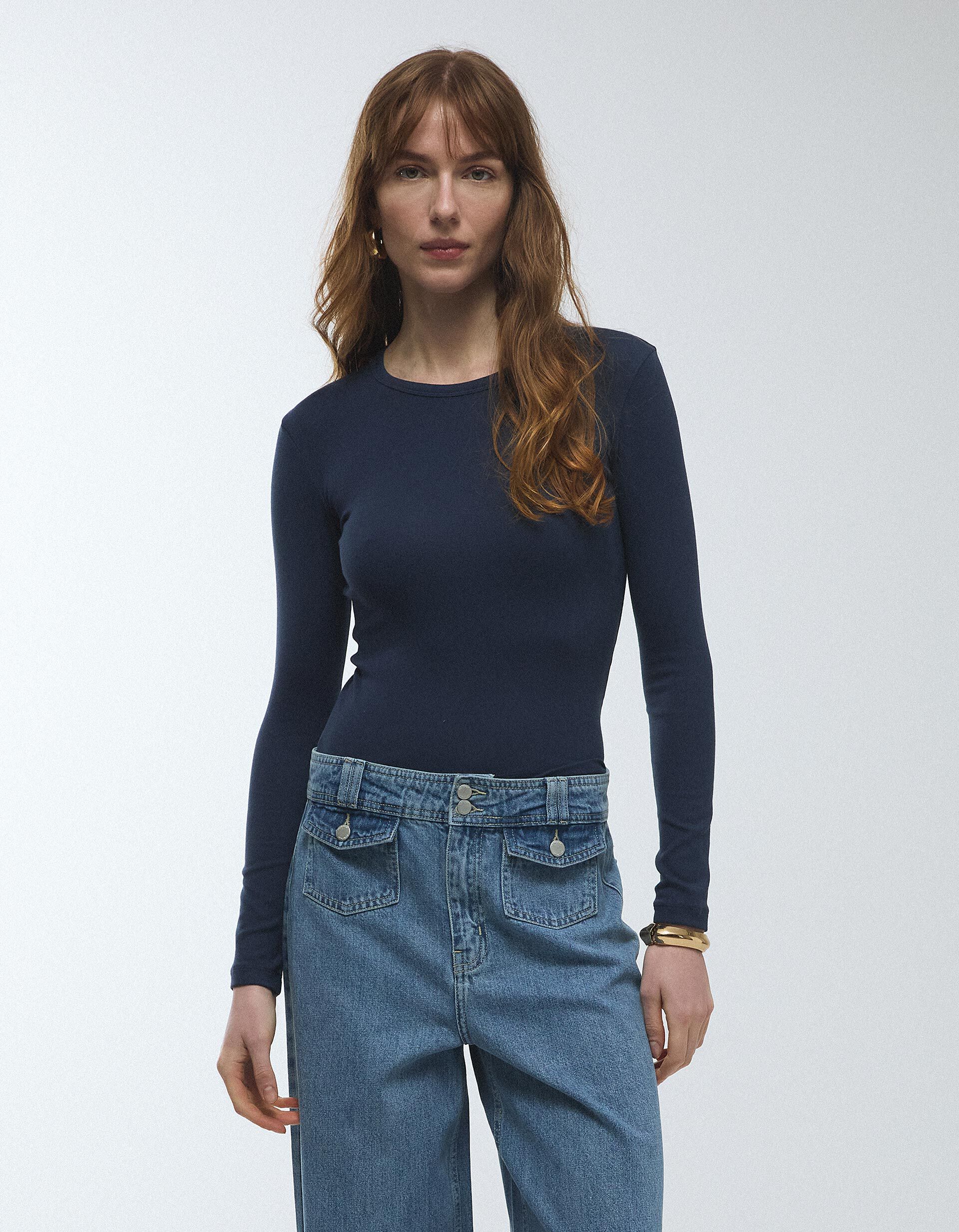 Comprar Online T-shirt Manga Comprida, Mulher, Azul Escuro