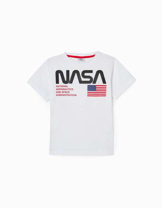 T-shirt de Algodão para Menino 'NASA', Branco
