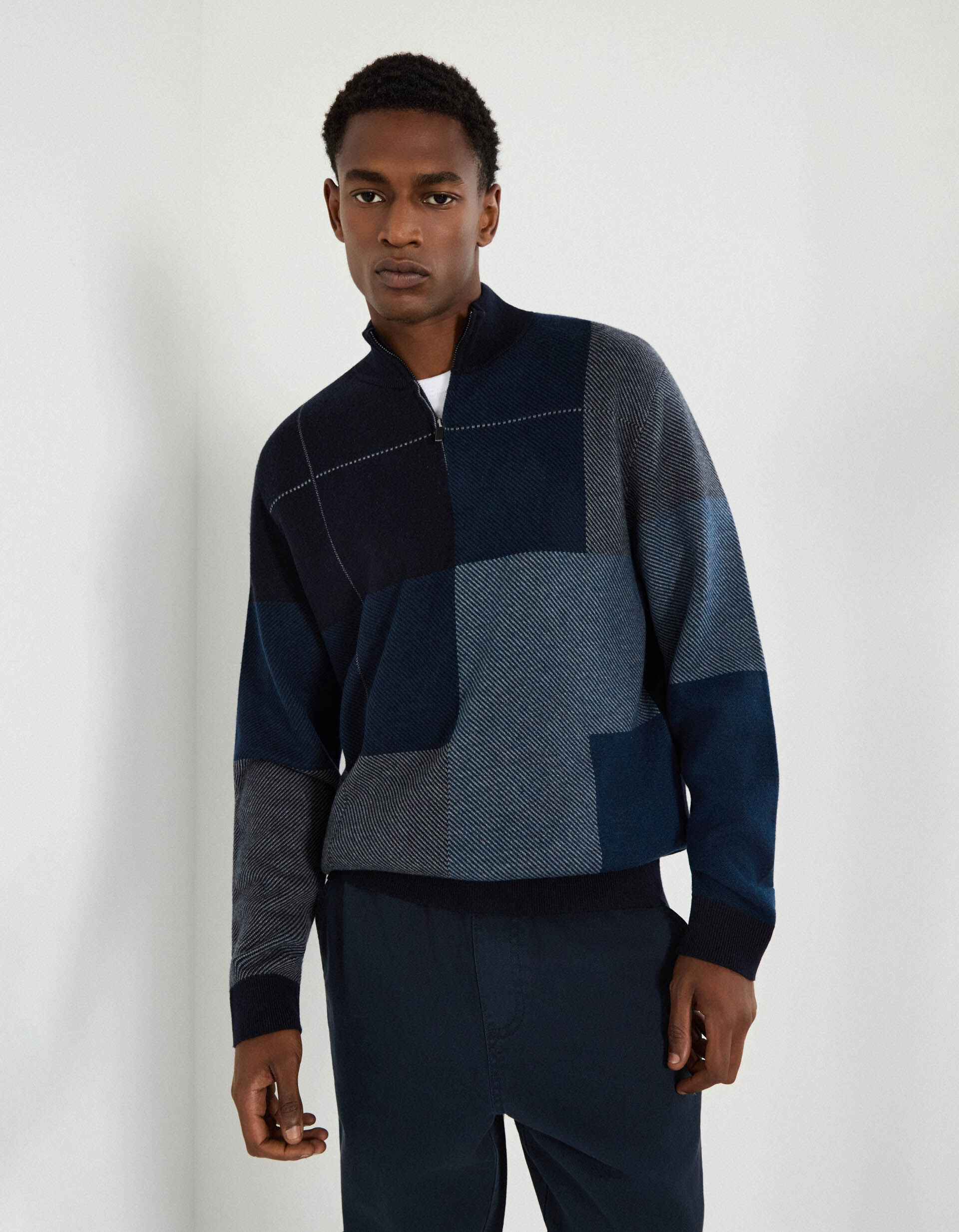 Comprar Online Camisola de Malha Fecho de Correr, Homem, Azul Escuro