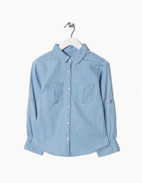 Denim Shirt for Girls, Light Blue