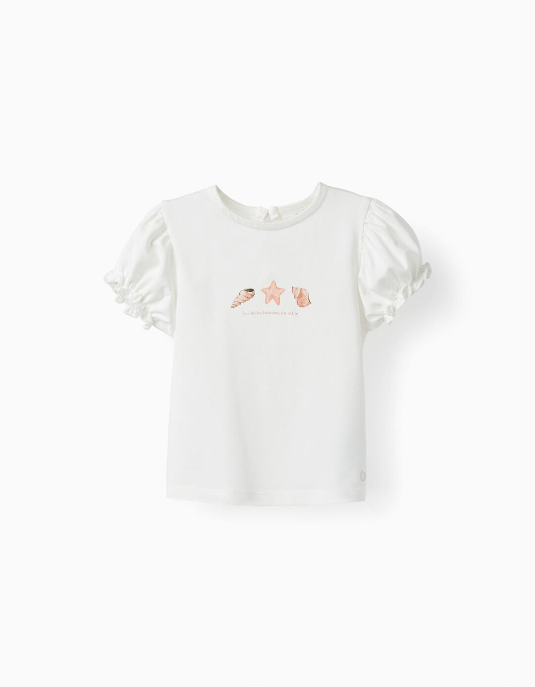 Cotton T-shirt for Baby Girl 'Shells', White
