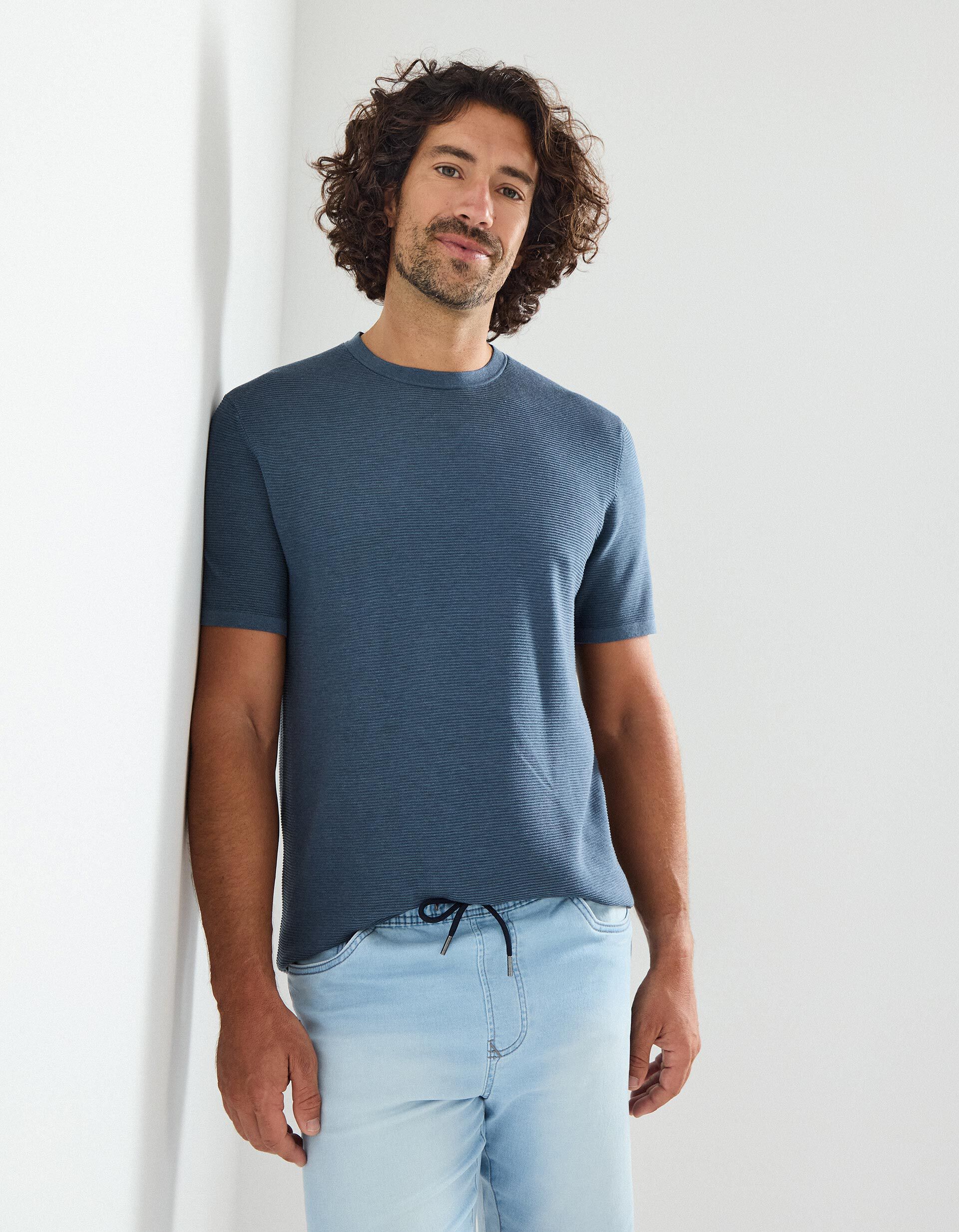Comprar Online T-shirt de Malha, Homem, Azul 
