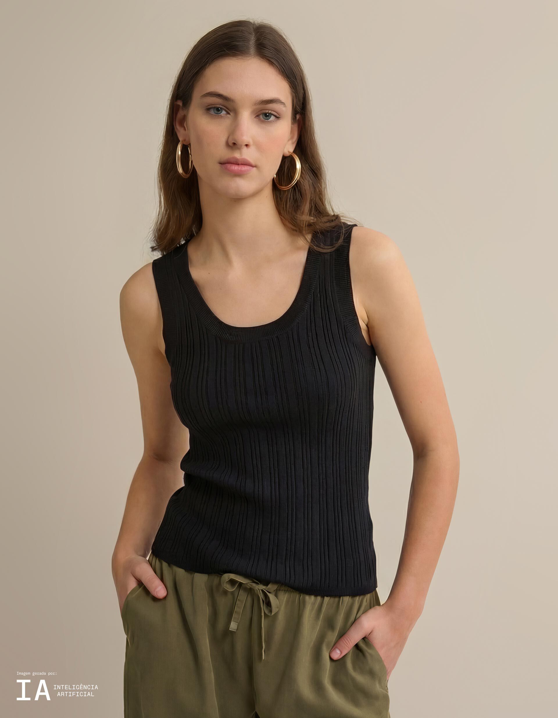 Comprar Online Top de Malha Canelada, Mulher, Preto