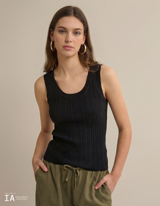 Comprar Online Top de Malha Canelada, Mulher, Preto