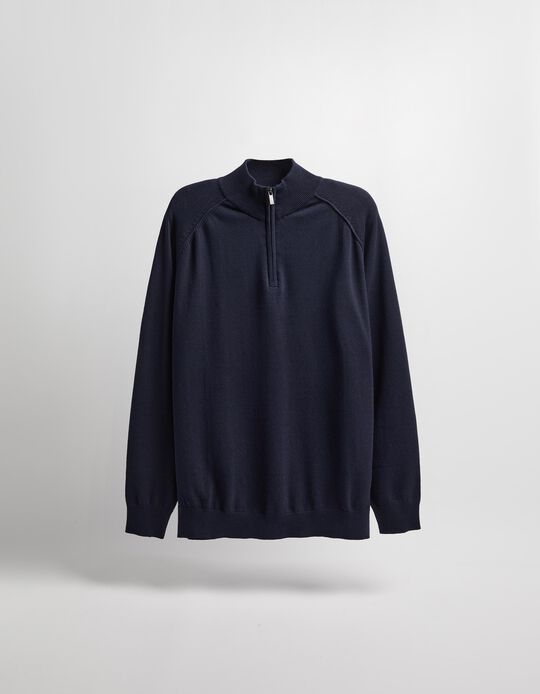 Comprar Online Camisola de Malha Fecho de Correr, Homem, Azul Escuro
