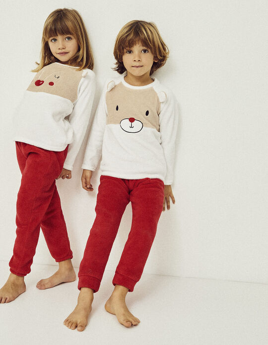 Plush Pyjamas for Boys, White/Red