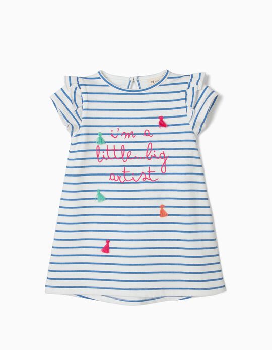 Vestido para Beb&eacute; Menina 'Little Big Artist', Branco e Azul